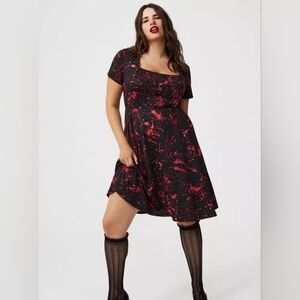 NWT Torrid Blood Splatter A-Line Dress - "Spilled Blood Deep Black" - 1X